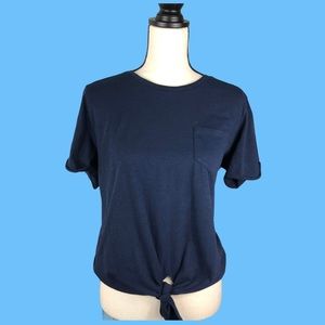 J.Crew Factory Tie Front Tee Shirt Navy Large NWOT